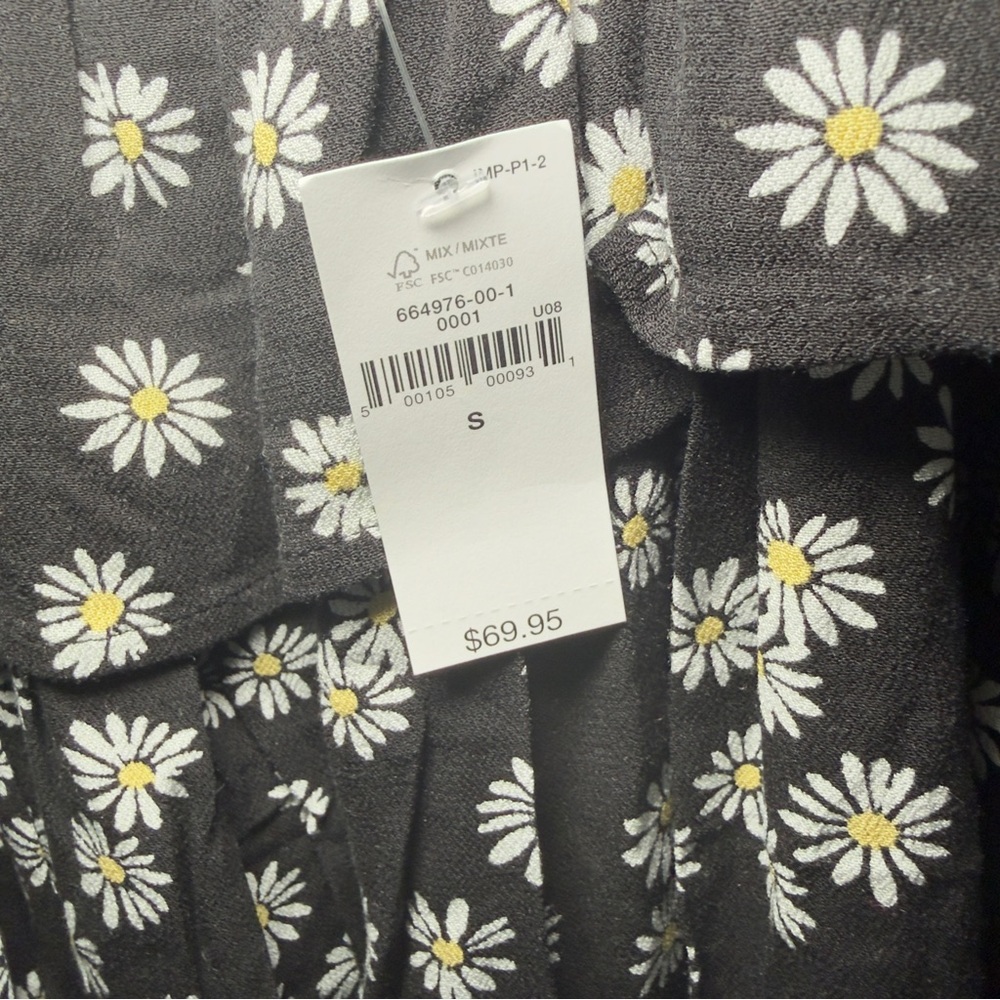 Gap‎ Small Black Ditsy Floral Bow Tie Back Ruffle Tiered Hem Mini Dress Flirty - Picture 9 of 10